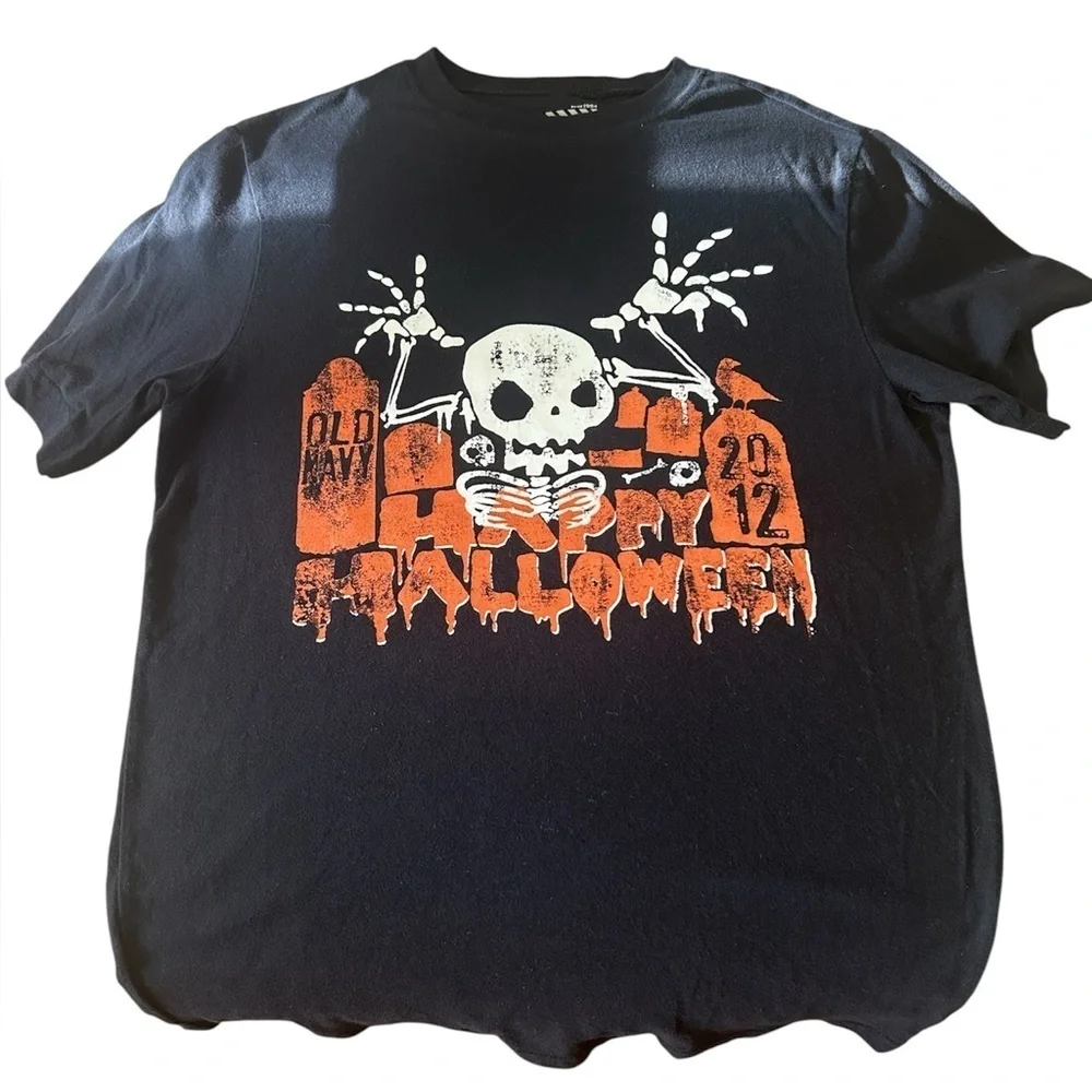Old Navy Black Halloween Skeleton Graphic T Shirt Spooky Boys Size XL 14-16
